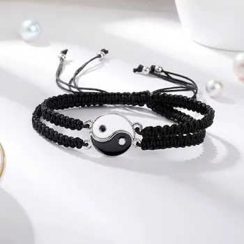 2 stks/paar Ying Yang Paar Armband Tai Chi Gossip Banish Bijpassende Armband Handgemaakte Gevlochten Armband Verstelbare BFF Brazalete