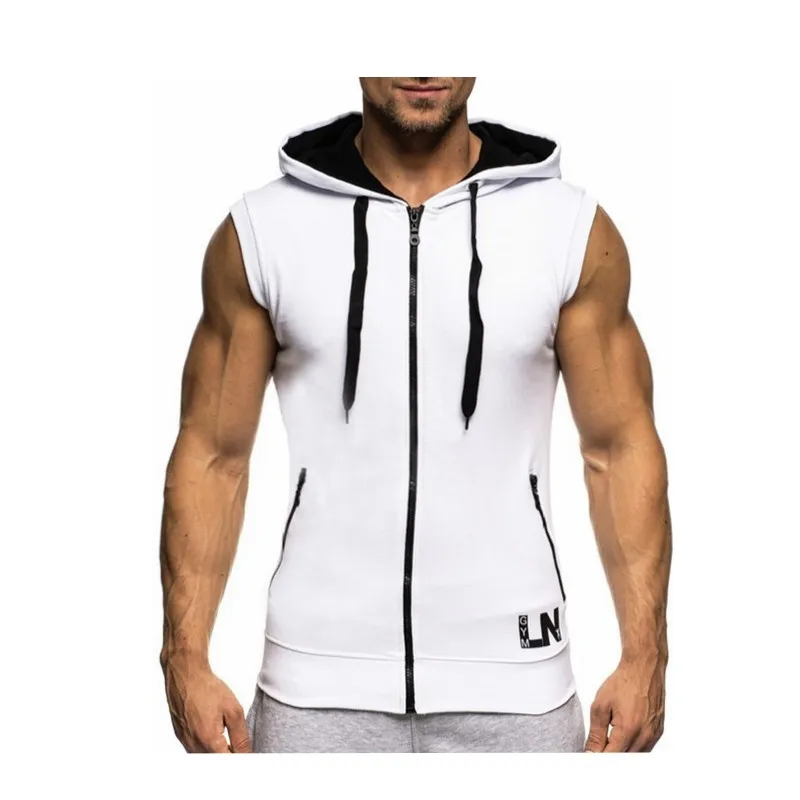 Moletom sem mangas dos homens Hoodies, regata com capuz, top esportivo, corredores, colete esportivo, roupa nova