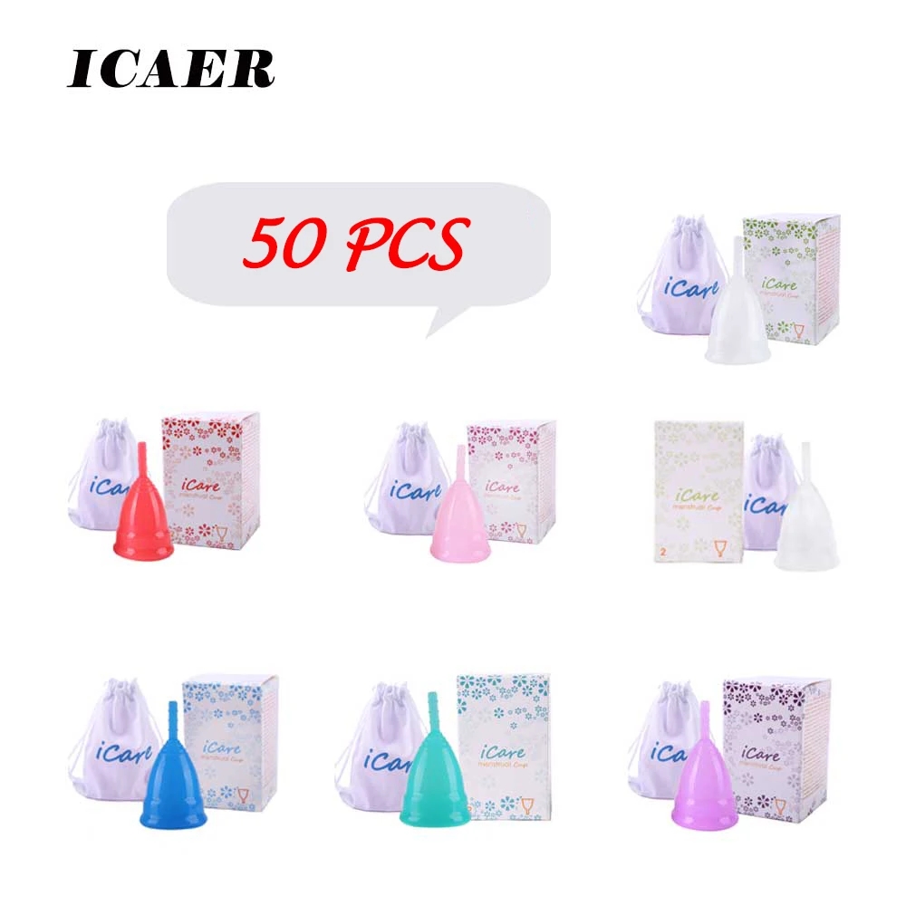 

VIP 50 Pcs Cute Wholesale Reusable Medical Grade Silicone Menstrual Cup Feminine Hygiene Product Lady Menstruation Copo BMC01PK