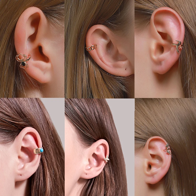 1 PCS Non-Piercing Clip Earring Trendy Simple Small Gold Color Butterfly Spide Animal U-shaped Ear Cartilage Cuff Jewelry