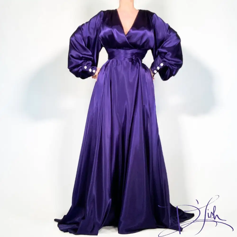 Purple Women\'s Robe & Gown Sets Lace Bathrobe Night Dress Sleepwear Womens Sleep Gowns Buttons Silk Satin Robe Femme Lingerie