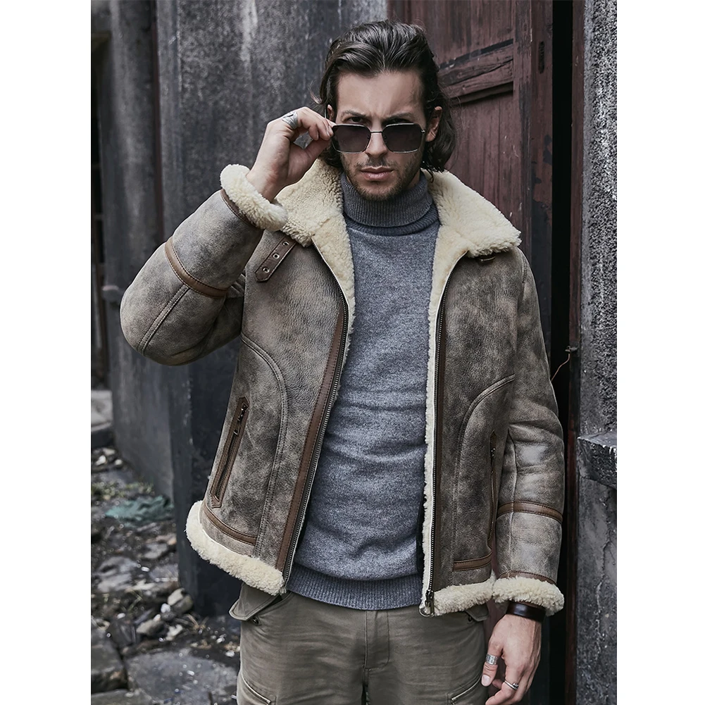 Shearling Áo Khoác Nam B3 Áo Khoác Bomber Áo Da Cừu Áo Khoác Da 2019 Mới Nam Mùa Đông Ngắn Vải Áo Khoác Nỉ