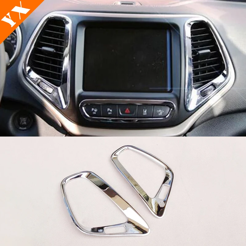 2pcs For Jeep Cherokee KL 2014 15 16 17 2018 ABS Chrome Car Center Middle air conditioner outlet AC Vent frame Panel Cover trim