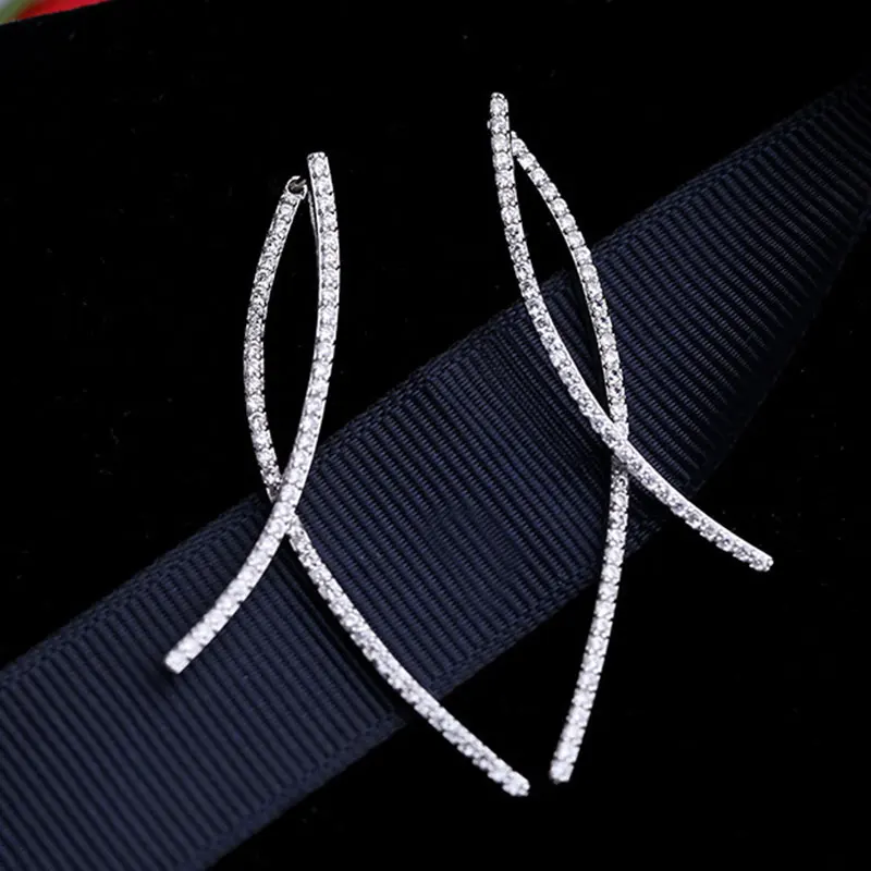 HUAMI Simple Line Crossing Earrings s925 Silver Needle January Gifts Jewelry for Women High Quality Temperament Earrings Bijoux