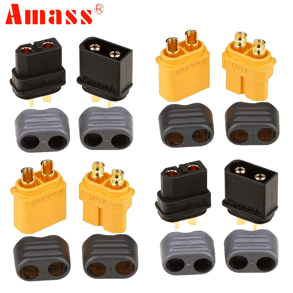 5pair/lot AMASS XT60+ XT60H XT 60 Plug Connectors 60A-100A 0.8mΩ With Sheath Housing For RC Lipo Battery Motor ESC Model Toy