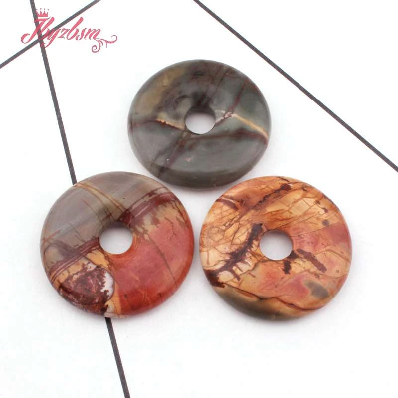 30mm Donut Rings Multicolor Picasso Jaspers Natural Stone Beads for DIY Charms Necklace Bracelet Pendant Jewelry Making 1 Pcs