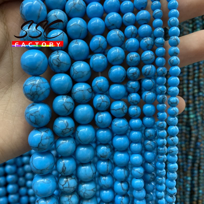 Wholesale Blue Turquoises Natural Stone Round Loose Beads For Jewelry Making DIY Bracelet Accessories 15