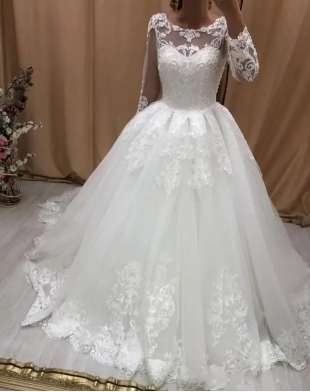 Vestidos De novia modestos personalizados, vestido De novia De corte en A, vestidos De novia De Oriente Medio, apliques florales 3D, corsé en la espalda, bata De boda