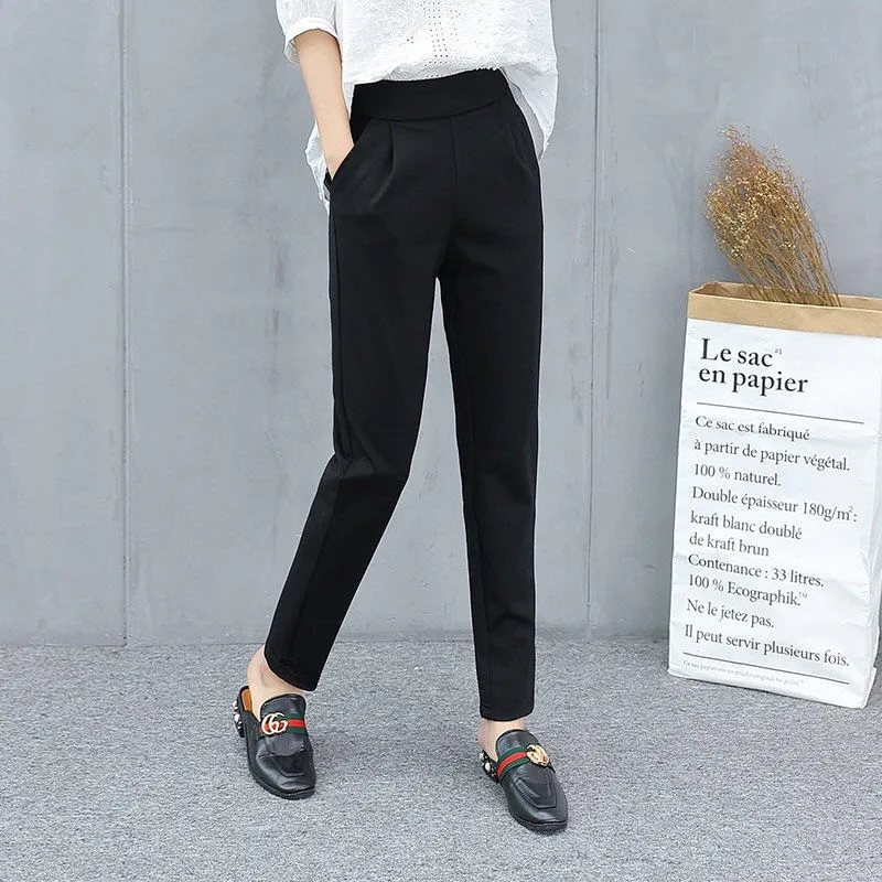 Autumn Winter Work Pants Women Office Casual Trousers Female Black Elastic Waist Lady Career Korean Harem Pants Mujer Pantalon