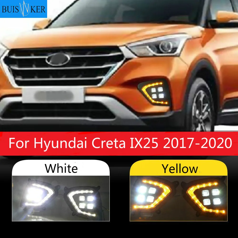 

1Pair DRL For Hyundai Creta IX25 2017 2018 2019 2020 LED Daytime Running Light fog lamp Cover with yellow turning signal