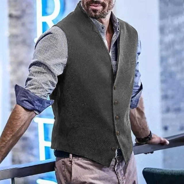 Chaleco de traje de Tweed para hombre, chaqueta Steampunk, marrón, negro, gris, de negocios, de talla grande, para boda