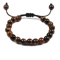 Classic 8MM Tiger Eyes Natural Stone Beads Bracelets for Men Women Bracelet Bangles Braided Rope Handmade Wristband Yoga Jewelry