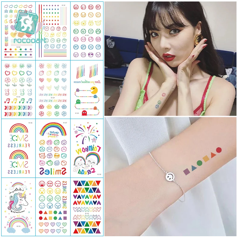 16pcs HyunA ins series Colorful Rainbow Expression Tattoo Sticker Face hand Lovely Body Art Fake Tatoo Temporary Waterproof Taty