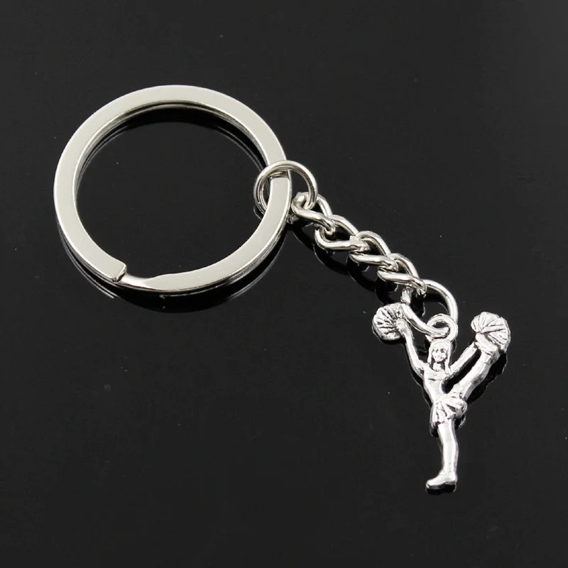 New Fashion Men 30mm Keychain DIY Metal Holder Chain Vintage Cheerleaders Cheering Dance 26x17mm Silver Color Pendant Gift