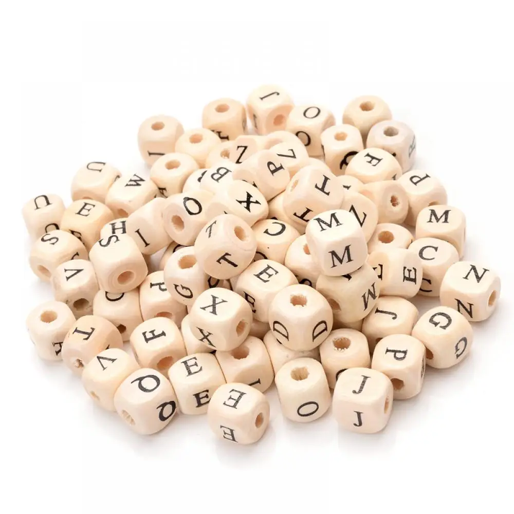 20Pcs 10mm Natural Wooden Letter Beads Mixed Alphabet Square Cube Wood Beads For Jewelry Making Handmade DIY Bracelet Necklace