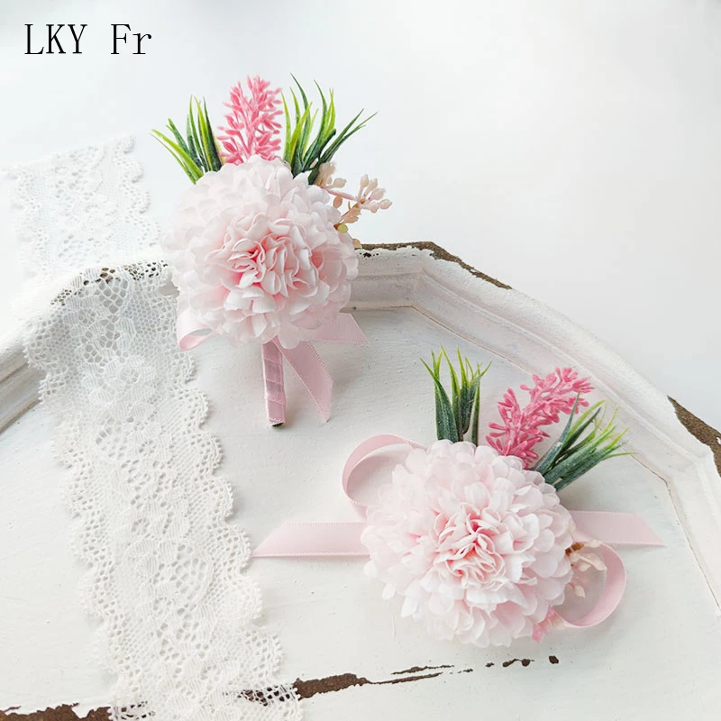 Lky fr-花嫁介添人のための花のブレスレット,結婚式のジュエリー,ピン,シルク,女の子のためのアクセサリー,パーティーのための装飾