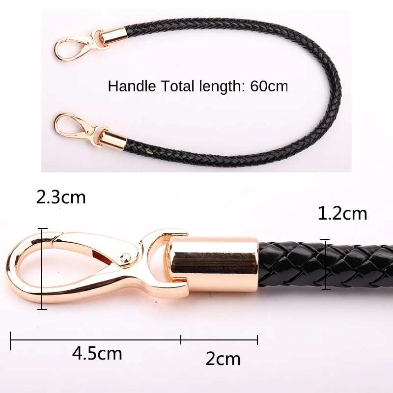 2pcs PU Leather Braided Rope Handles for Handbag Shoulder Bag Strap Handmade Bag DIY Accessories Alloy Metal Hook Buckle