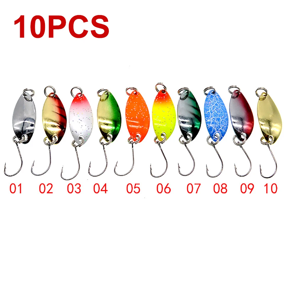 도보 물고기 10Pcs/6Pcs 스팽글 루어 세트 2.5G 32MM 금속 미끼 단일 후크 스피너 스푼 pesca, 겨울 얼음 낚시