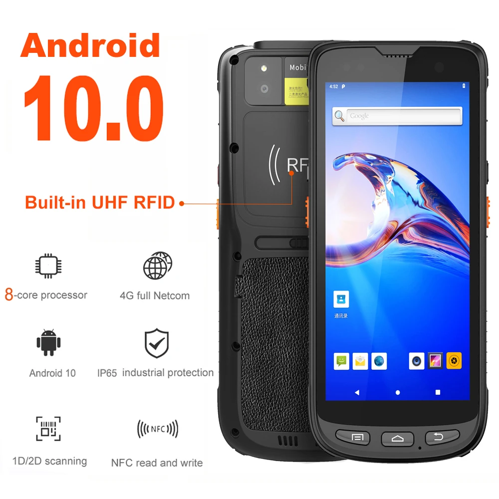 

Android 10.0 Rugged 4G RAM 64GB ROM Industrial Handheld PDA Mobile Data Collector Built-in Barcode Scanner UHF RFID Reader