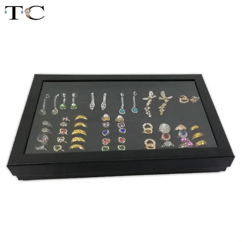 Exquisite Practical Fine 100 Slot Ring Display Tray Organizer Show Case Jewelry Earrings Holder Storage Box Transparent Window