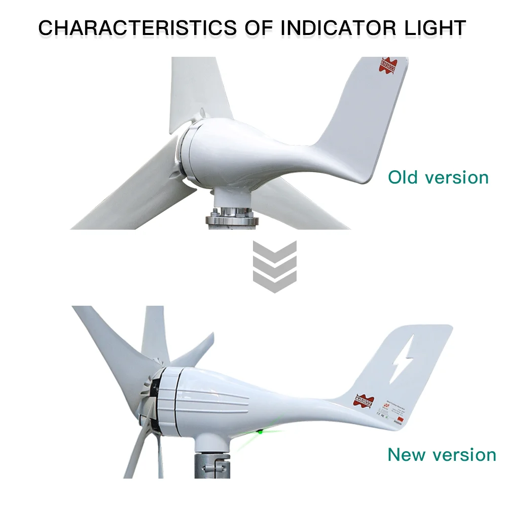 Imagem -03 - Gerador de Turbina Eólica de Alta Eficiência 600w 12v 24v Pequena Moinho de Vento Doméstico com Luz Led Indicador Controlador de Carga Mppt Livre