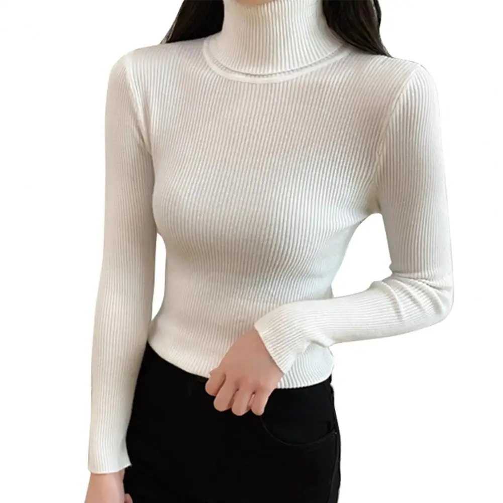 

HOT SALES! Turtleneck Women Sweaters Solid Color Autumn Winter Long Sleeve Tops Slim Ribbed Bottoming Pullover Knitted Sweater