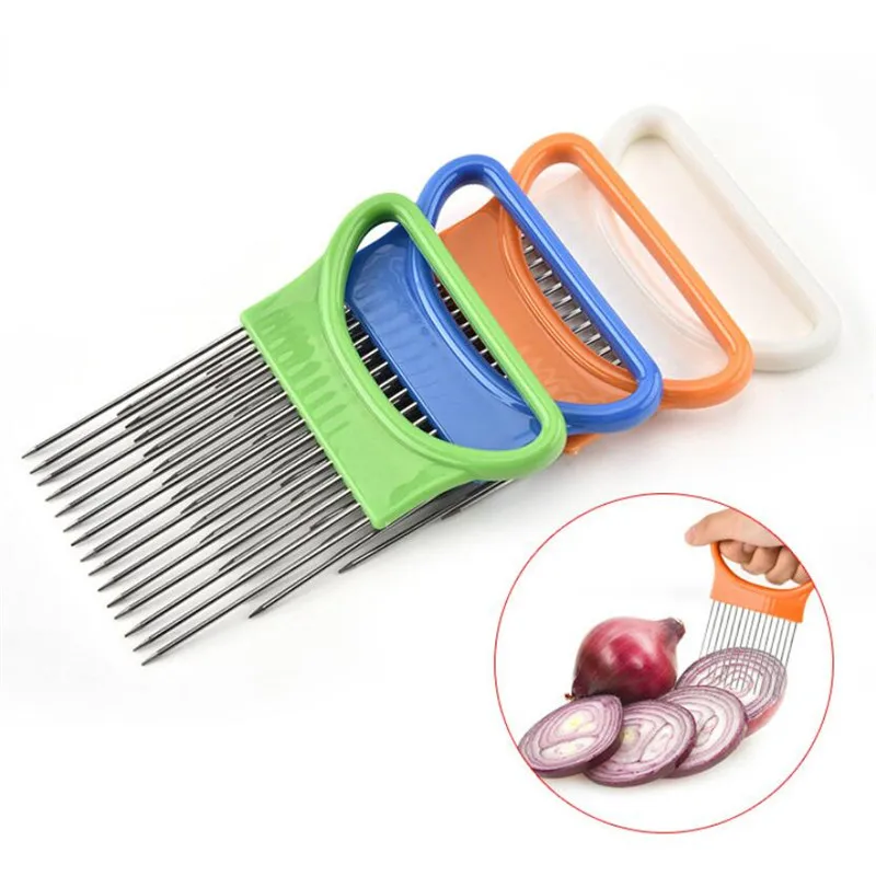 Stainless Steel Onion Cutter Onion Fork Fruit Vegetables Cutter Slicer Tomato Cutter Knife Cutting Safe Aid Holder Kitchen Tools