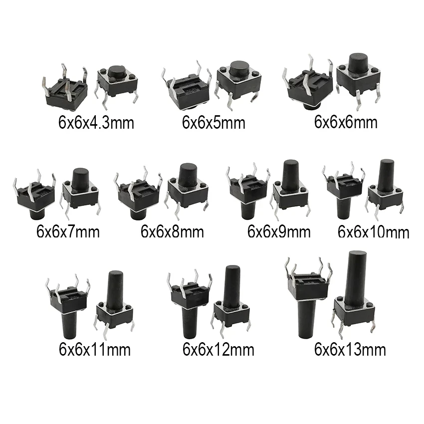 50 sztuk 4Pin DIP samoresetujący przełącznik SMD 6*6*4.3/5/6/7/8/9/10/11/12/13MM 6x6mm Panel PCB chwilowy dotykowy takt Mini przycisk