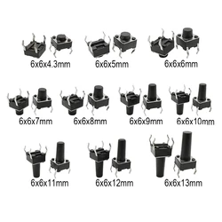 50PCS 4Pin DIP Self-reset SMD Switch 6*6*4.3/5/6/7/8/9/10/11/12/13MM 6x6mm PCB Panel Momentary Tactile Tact Mini Push Button