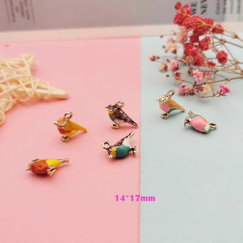 10PCS DIY Jewelry Accessories Enamel 3D Little Sparrow Colorful Magpie Bird Charms Pendants Fit Women Bracelets Earrings Making