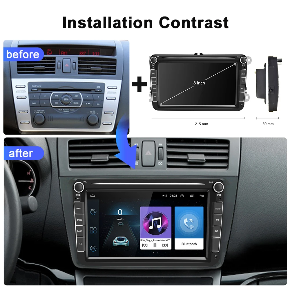 Podofo 4G 2 din Android Auto Radio For VW Volkswagen Golf Polo Tiguan Passat skoda Carplay Car Multimedia Player GPS autoradio