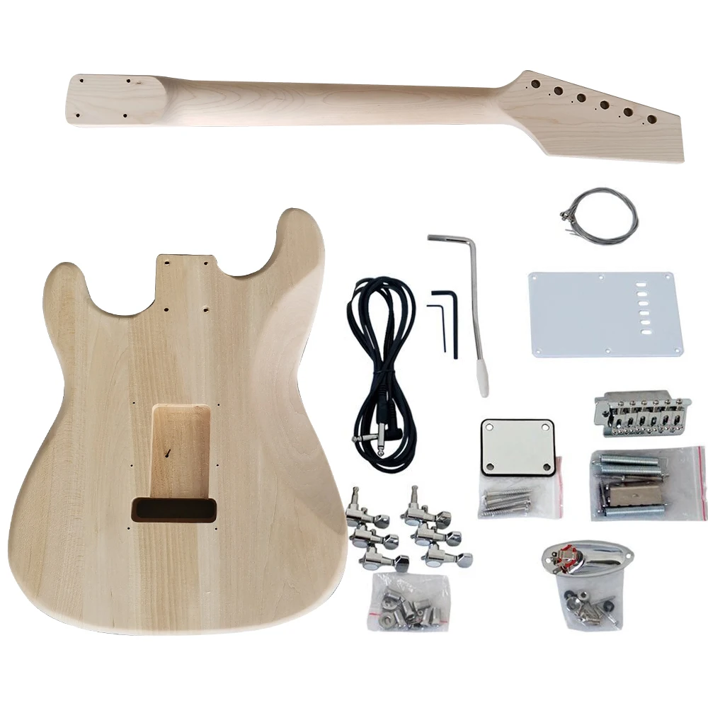 Full Set DIY ST TL Electric Guitar Kit, Basswood Body, Unfinished Neck, All Hardware