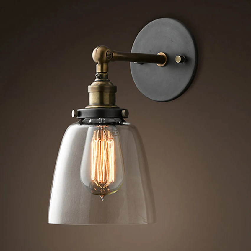 Arandelas de parede industrial do vintage luminária parede, braço balanço luzes parede vidro quarto sala estar barra varanda lâmpada decorativa