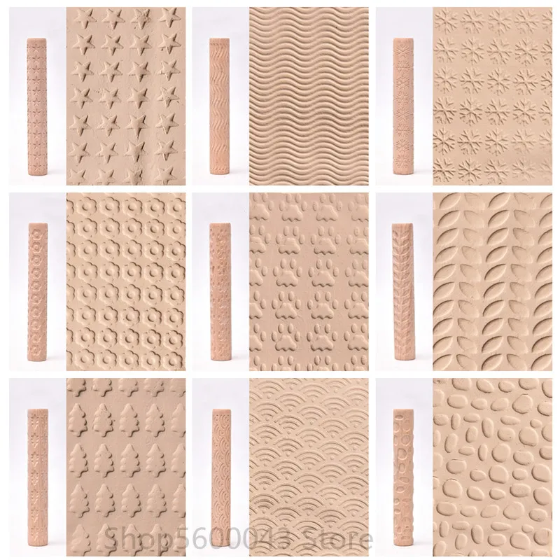 Large Wooden Texture Mud Rolling Mud Board Printing Embossing Stick Wood Grain Rolling Mud Pin Clay Sculpture Modeling Tools