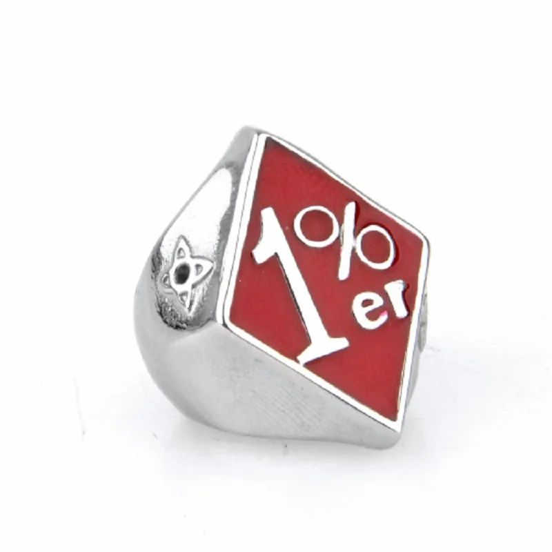 Men\'s 1%er One Percent Outlaw Biker Motorcycle Stainless Steel Ring Silver color US SIZE 7-15