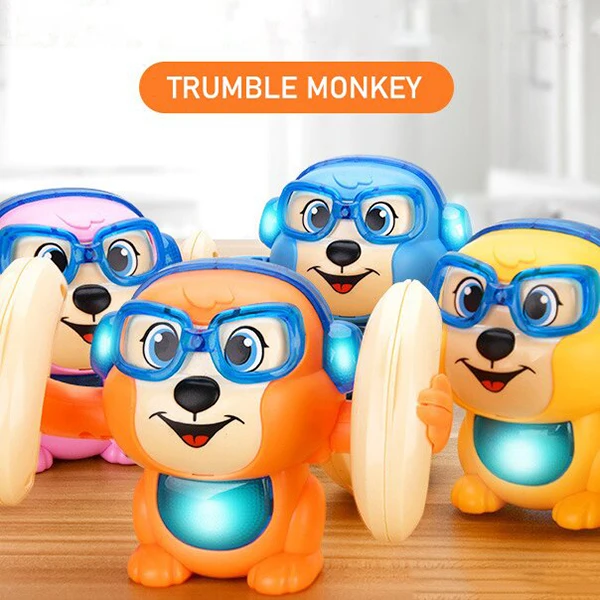 Cute 360-degree turning monkey animal doll music rolling toy children's electric toy turn touch voice control J0655