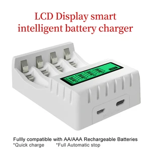 PUJIMAX-Smart battery loader with LCD display, fast charging portable adapter, rechargeable battery, AA, AAA, NICD, NIMH, 1.2V, 4 slots 12 Main sales charger of rechargeable batteries - №8