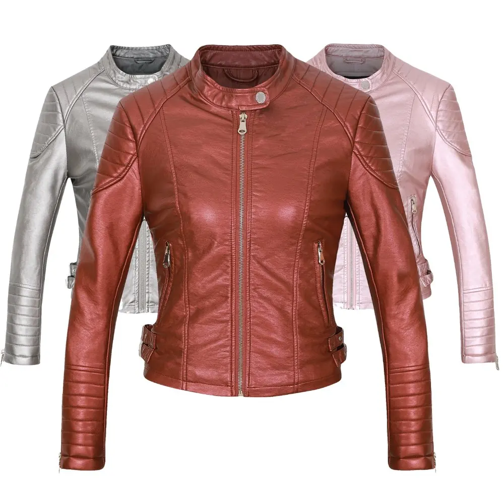 Hot Nieuwe Mode Vrouwen Wijn Rode Faux Lederen Jassen Lady Bomber Motorcycle Cool Bovenkleding Jas Goede Kwaliteit Hot Koop 5 kleur