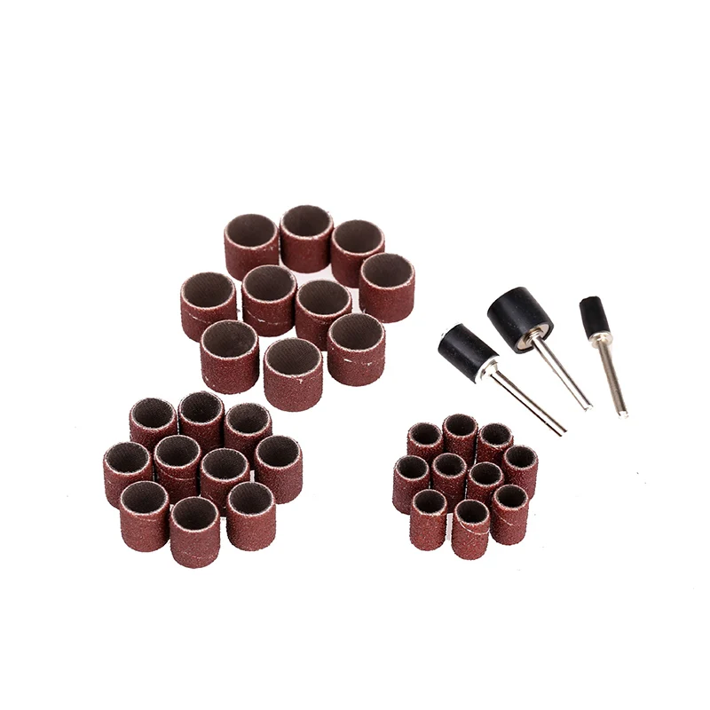 63pc 80Grit Drum Sanding Kit 1/2 3/8 1/4 Inch Sand Mandrels Fit for Nail Drill Rotary Tools 63pcs/set