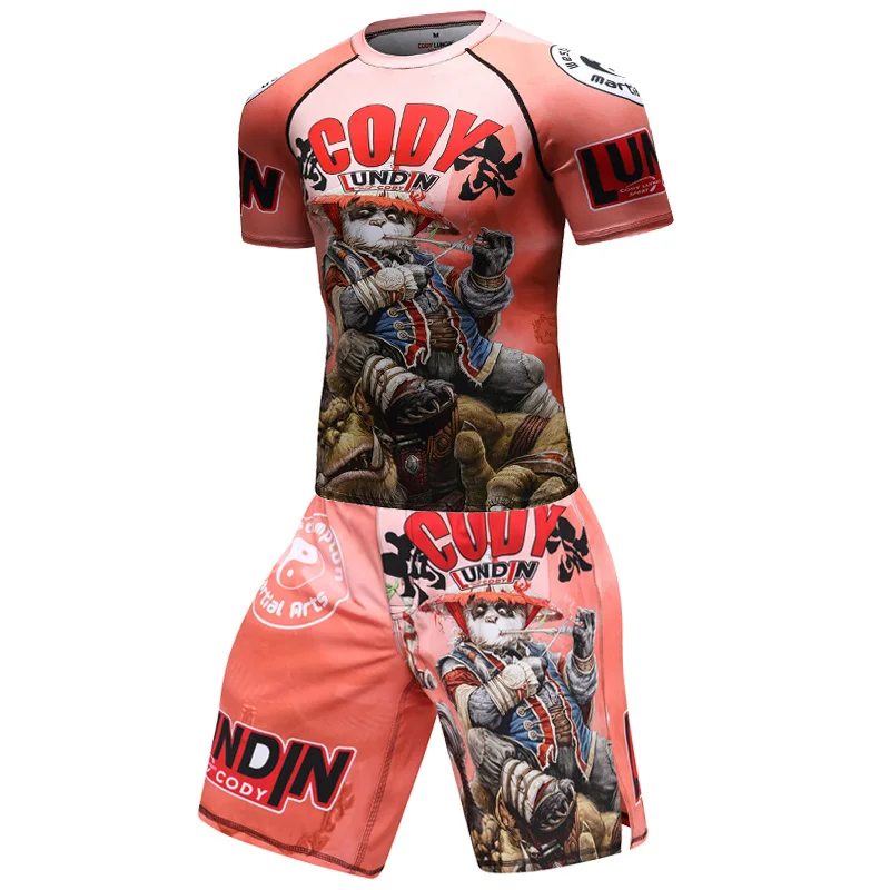 Boxing Set Compression Jersey Pants 3D orangutan Printing Rashguard KickBoxing Tight T-Shirts Trousers Muay Thai MMA Fightwear