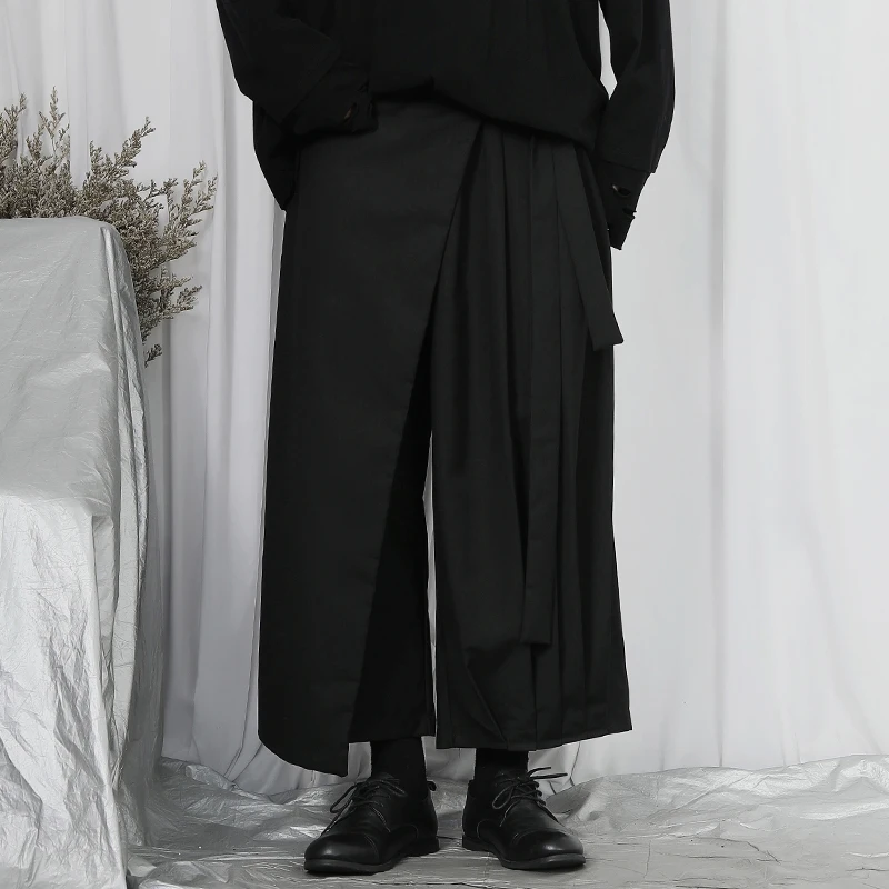 Men's Wide Leg Pants Spring And Autumn New Personality Asymmetric Design Hair Stylist Black Casual Loose Large Size Nine Pants