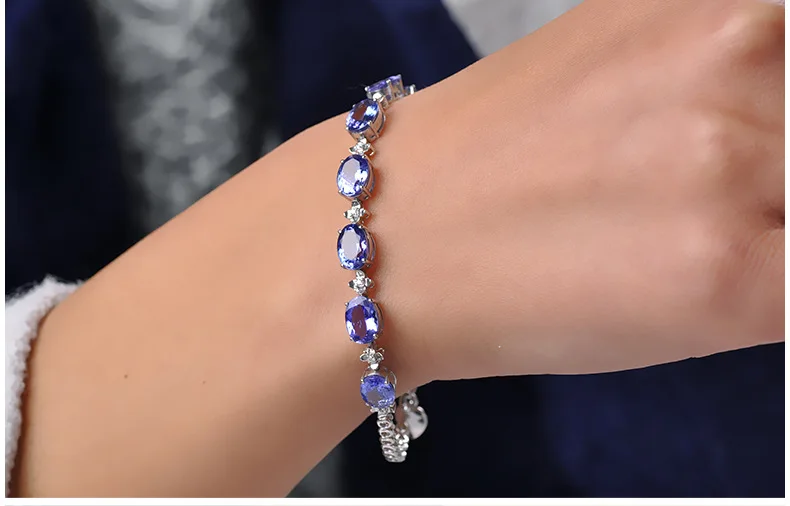 Luxury 100% 925 Sterling Silver Bracelets For Woman With Blue Sapphire Gemstone Lady Fine Jewelry Wholesale Gift