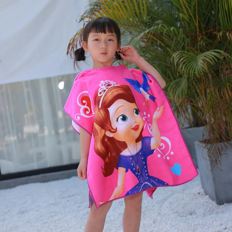 Disney Mickey Frozen Elsa Anna Cars Sofia Hooded towel bathrobe cartoon children soft can wear beach towel gift for boys girls