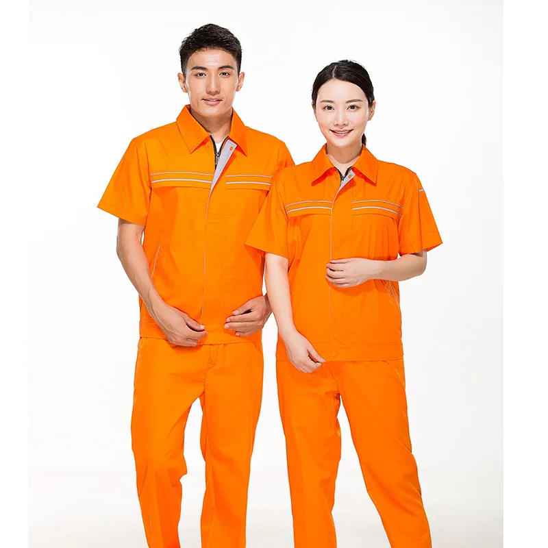 Summer Reflective Work Clothing Set Men Women Auto Car Workshop Electricity Installation Tooling Mechanical Repair Man Uniforms