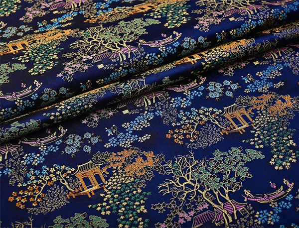 Deep blue Japanese style jacquard damask fabric for coat curtain table cloth sofa cushion upholstery patchwork DIY cloth