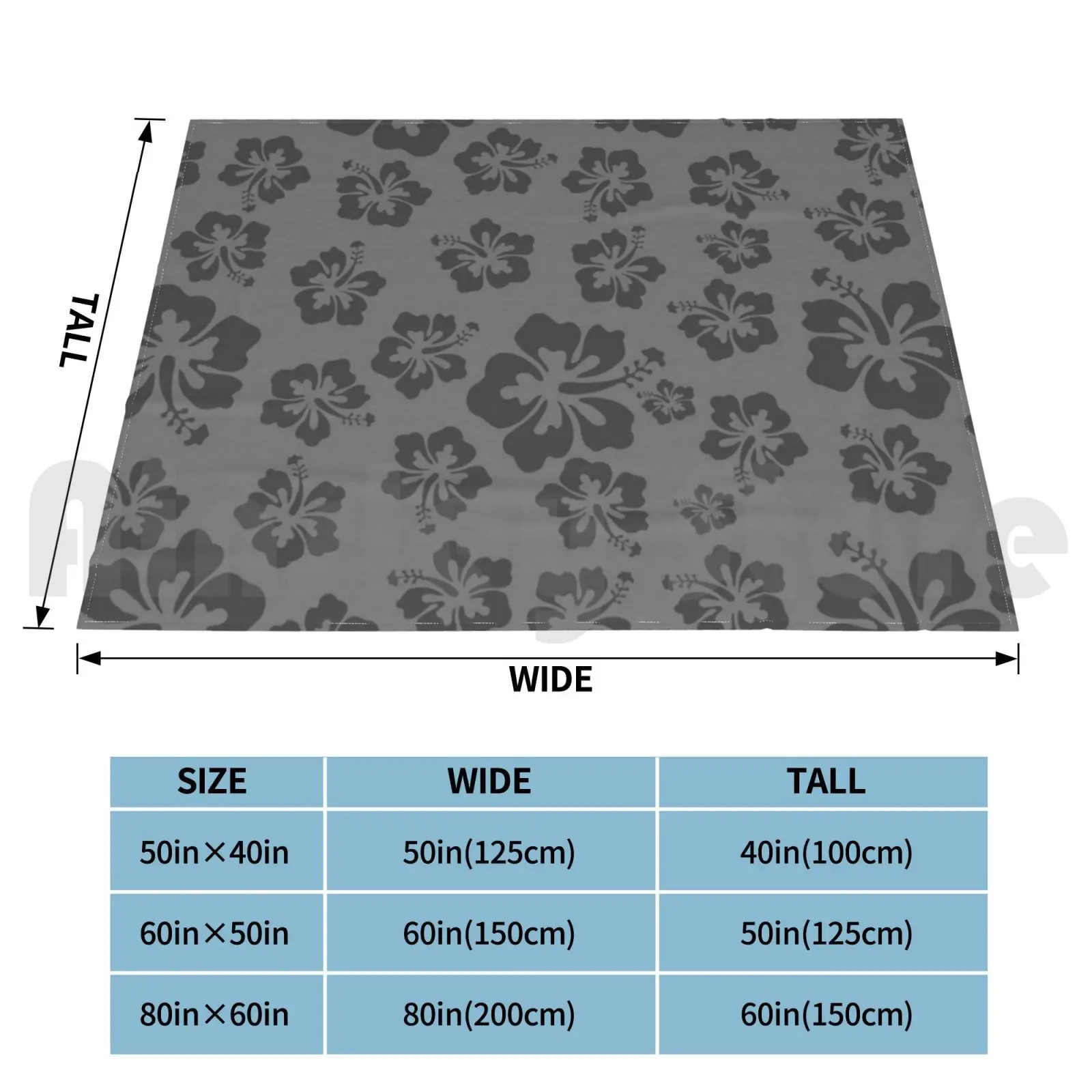 Grey Hibiscus Floral Pattern Hawaiian Tropical Print Blanket For Sofa Bed Travel Hibiscus Hawaii Flowers