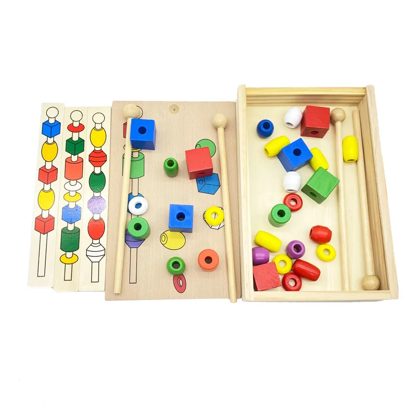 Treeyear Montessori per bambini giocattoli educativi in legno colorato forma bastone perline giocattoli regali per bambino