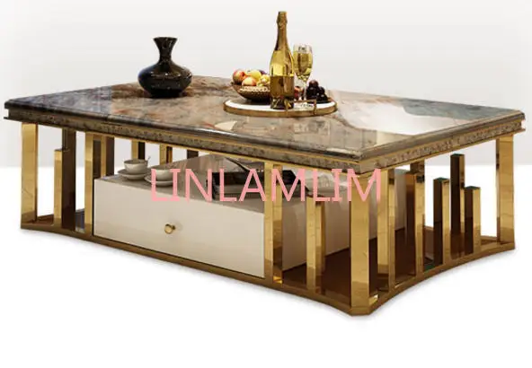 Natural marble Stainless steel Coffee Table Living Room Home Furniture minimalist modern rectangle mesas de centro table basse