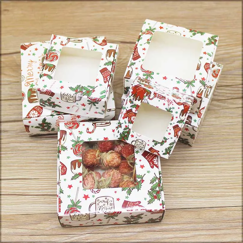 10pcs Multi Size Gifts Box with Window Marbling Style kraft Paper Window Wrapping Package for Jewelry Party Supplies