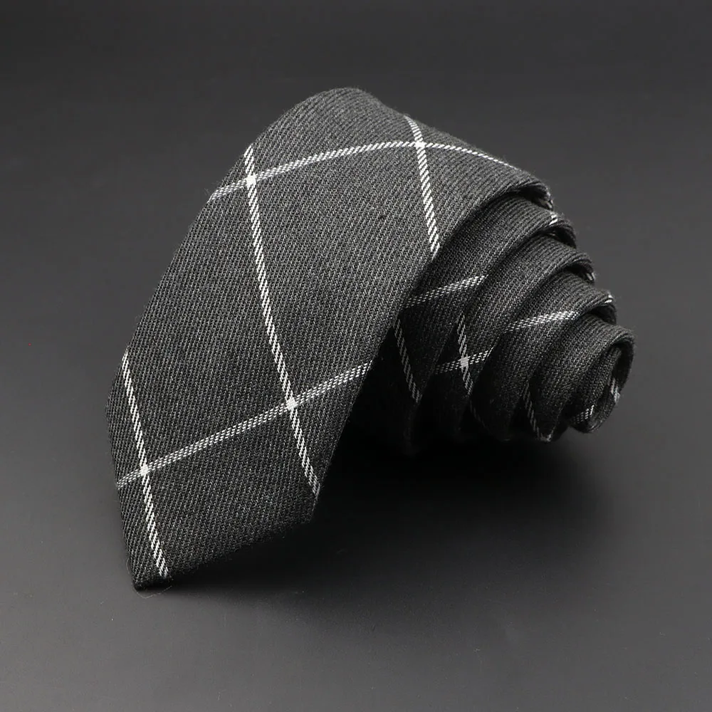 Cravatte da uomo 6cm classico cotone fatto a mano magro grigio Plaid cravatte a righe colletto stretto sottile Cashmere Casual cravatta accessori